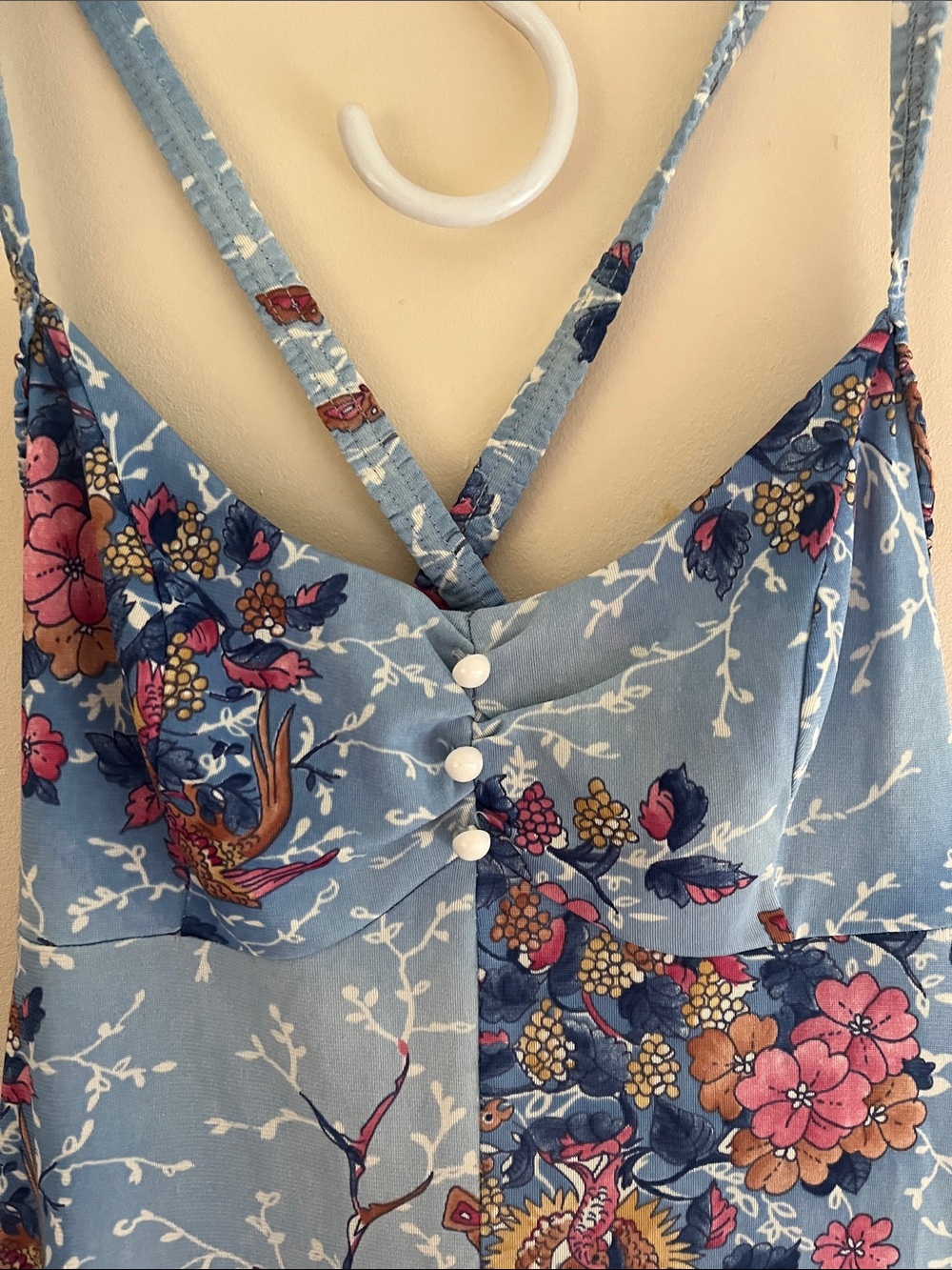 Vintage Light Blue Floral Slip Nightgown with Strappy Back